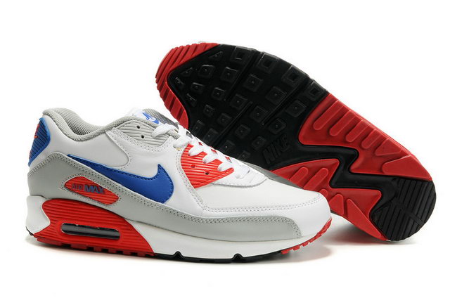 Mens Nike Air Max 90 Premium White Red Blue - Click Image to Close